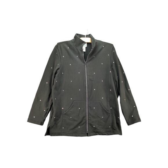 Quacker Factory Womens Full Zip Studded Shiny Jacket Size M Black - Picture 1 of 10